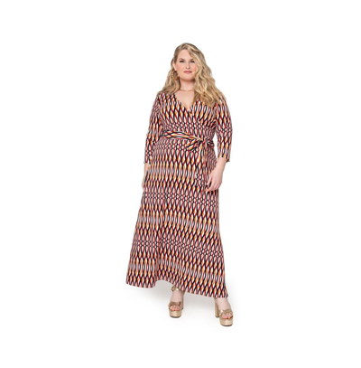 Shop Leota Women's Plus Size Perfect Wrap Maxi Dress In Retro Stripes Sun Dried Tomato