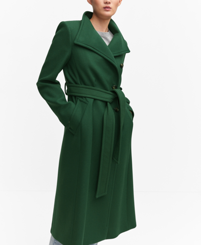 Shop Mango Women's Belted Woolen Coat In Green