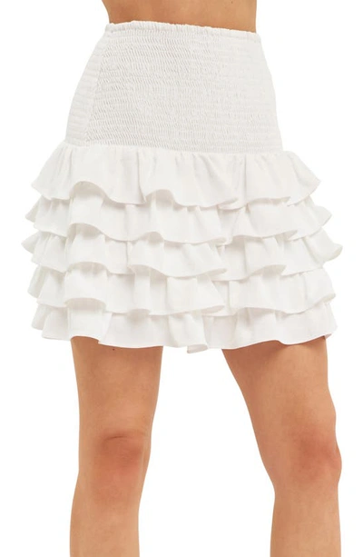 Shop Endless Rose Smocked Tiered Ruffle Miniskirt In Off White