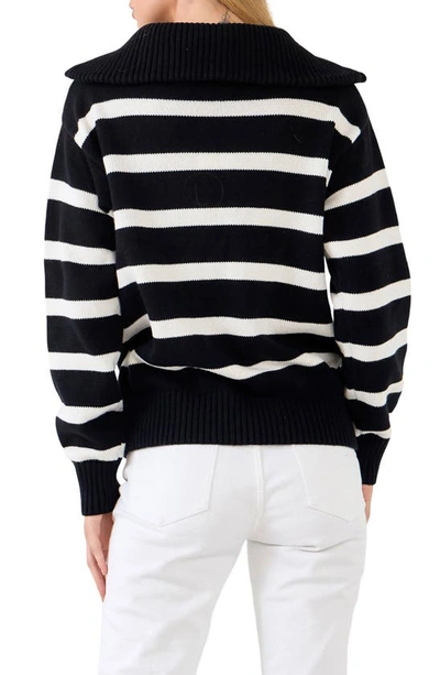 Shop English Factory Stripe Cotton Zip Pullover In Black