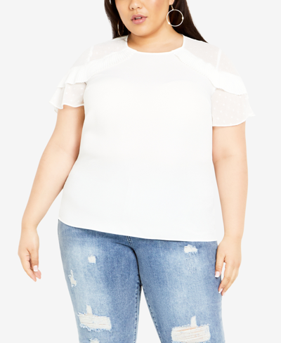 City Chic Trendy Plus Size Clara Short Sleeve Top In Ivory | ModeSens