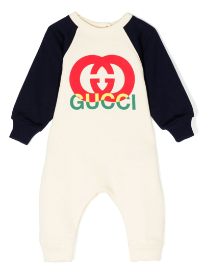 Shop Gucci Interlocking G Logo-print Romper In Neutrals