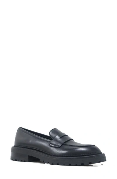 Shop Kenneth Cole New York Fatima Lug Sole Penny Loafer In Black Leather