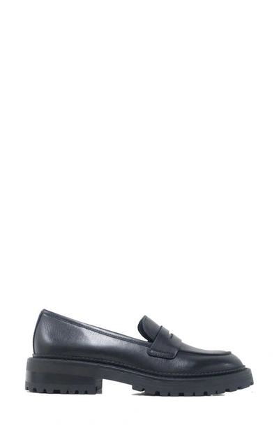 Shop Kenneth Cole New York Fatima Lug Sole Penny Loafer In Black Leather