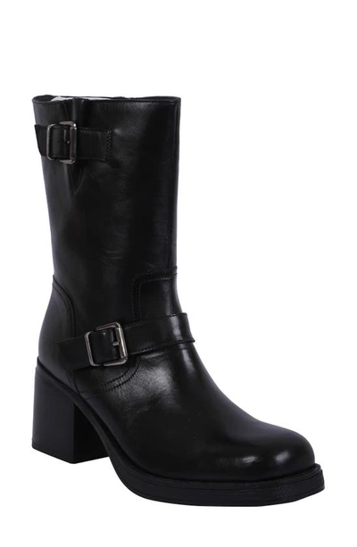 Kenneth Cole New York Janice Block Heel Engineer Boot In Black Leather