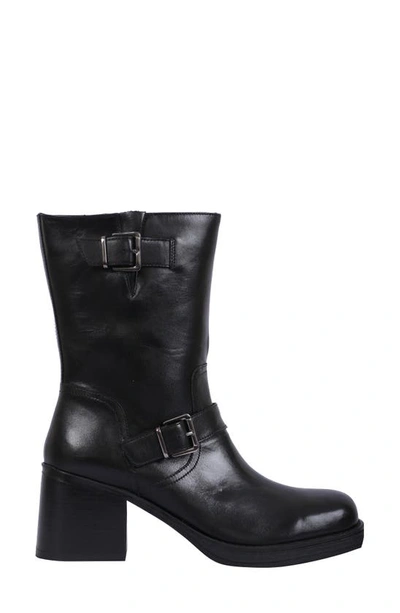 Kenneth Cole New York Janice Block Heel Engineer Boot In Black Leather
