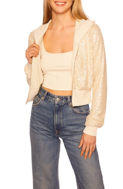 Susana Monaco Sequin Hoodie In Belgian Creme