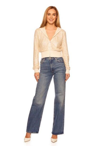 Susana Monaco Sequin Hoodie In Belgian Creme
