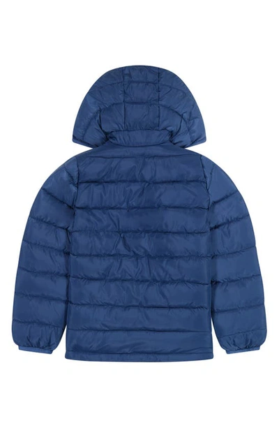 Shop Andy & Evan Kids' Reversible Hooded Puffer Jacket In Mid Blue Dinos