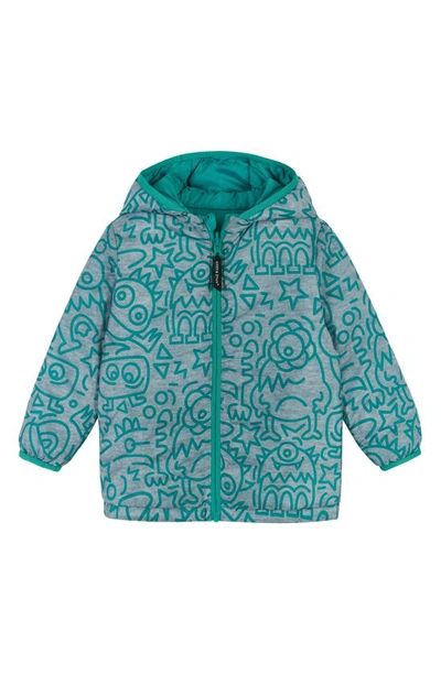 Shop Andy & Evan Kids' Reversible Hooded Puffer Jacket In Aqua Monsters