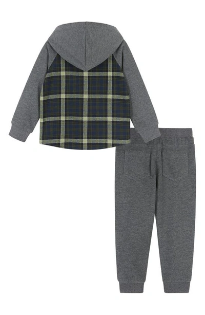 Shop Andy & Evan Kid's Plaid Cotton Flannel Hoodie & Joggers Set In Green Plaid