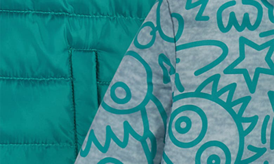 Shop Andy & Evan Kids' Reversible Hooded Puffer Jacket In Aqua Monsters
