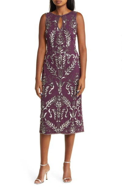 Shop Pisarro Nights Embellished Midi Cocktail Dress In Plum