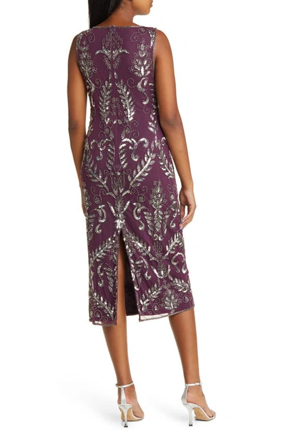 Pisarro Nights Embellished Midi Cocktail Dress In Plum