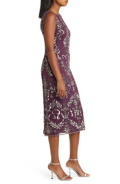 Shop Pisarro Nights Embellished Midi Cocktail Dress In Plum