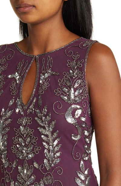 Pisarro Nights Embellished Midi Cocktail Dress In Plum