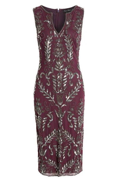 Shop Pisarro Nights Embellished Midi Cocktail Dress In Plum