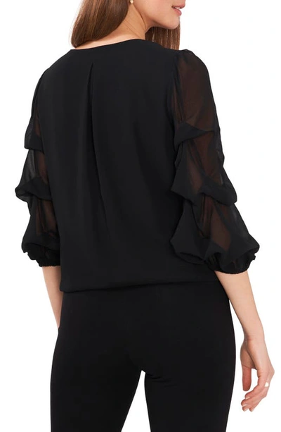 Chaus Cascading Bubble Sleeve Chiffon Top In Black