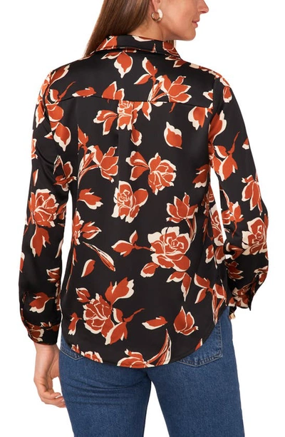 Chaus Floral Print Button-up Utility Shirt In Rich Black