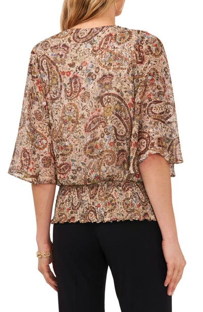 Chaus Print Metallic Smocked Blouse In French Roast