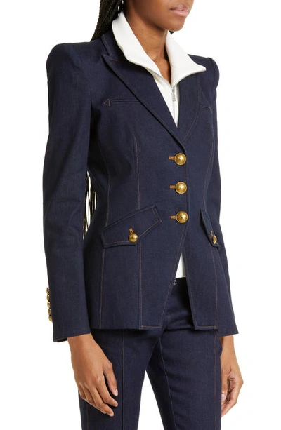 Shop Veronica Beard Anoki Cotton Blend Denim Dickey Jacket In Dark Oxford Blue