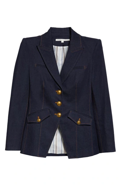 Shop Veronica Beard Anoki Cotton Blend Denim Dickey Jacket In Dark Oxford Blue