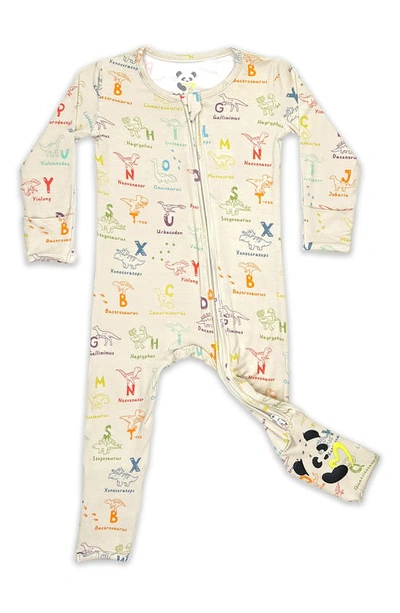 Shop Bellabu Bear Kids' Dino Abc Fitted One-piece Convertible Pajamas In Beige