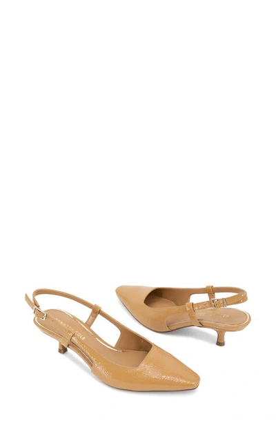 Kenneth Cole New York Martha Kitten Heel Slingback Pump In Camel Patent