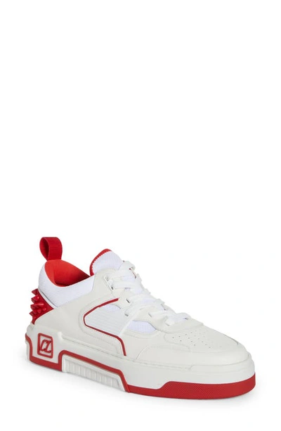 Shop Christian Louboutin Astroloubi Mixed Media Low Top Sneaker In J679-white/ Loubi