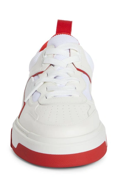 Shop Christian Louboutin Astroloubi Mixed Media Low Top Sneaker In J679-white/ Loubi