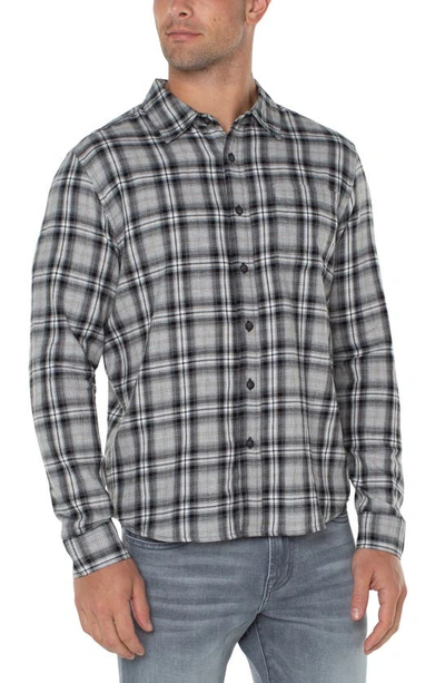Shop Liverpool Los Angeles Plaid Cotton Button-up Shirt In Grey/ Brown/ Black