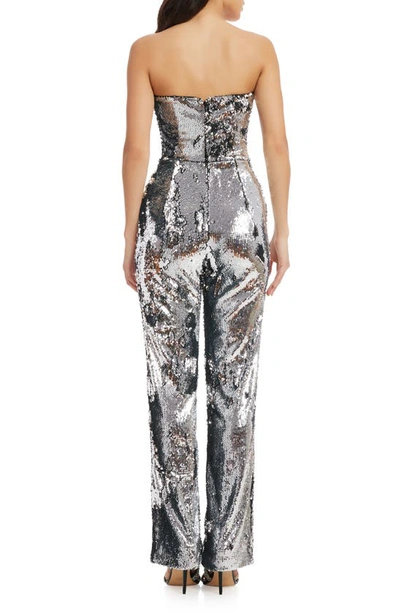 Dress The Population Andy Sequin Strapless Jumpsuit In Silver