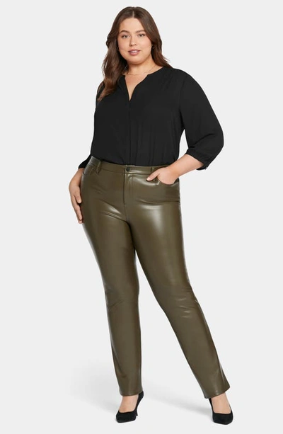 Nydj Plus Size Artificial Leather Marilyn Straight Pants In Ripe Olive