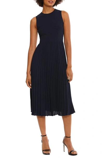 Shop Donna Morgan Pleated A-line Midi Dress In Navy Blazer