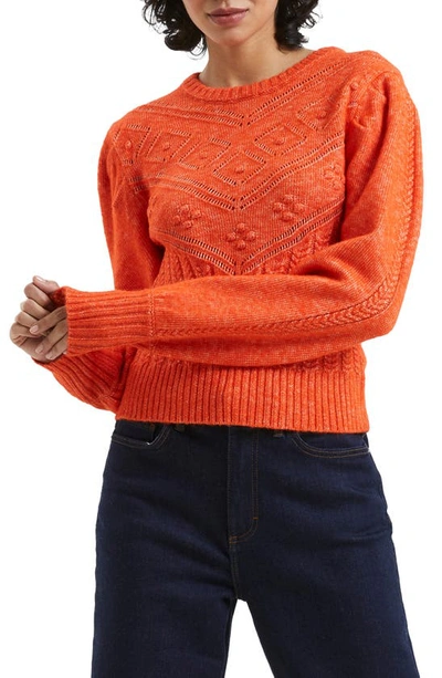 Shop French Connection Kitty Mixed Stitch Sweater In Mandarin Red