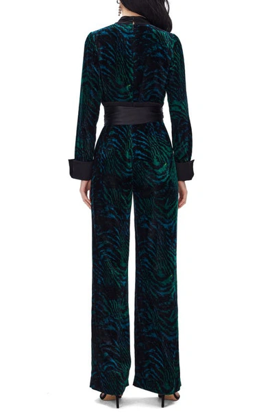 Shop Diane Von Furstenberg Vegas Tiger Print Long Sleeve Velvet Jumpsuit In Moire Tiger