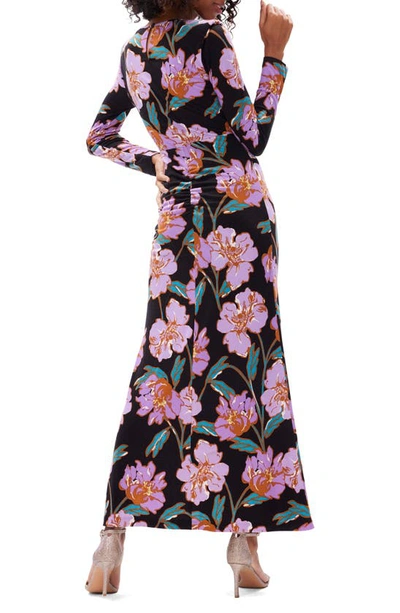 Shop Diane Von Furstenberg Madge Floral Padded Shoulder Long Sleeve Maxi Dress In Otl Floral Lg Pink
