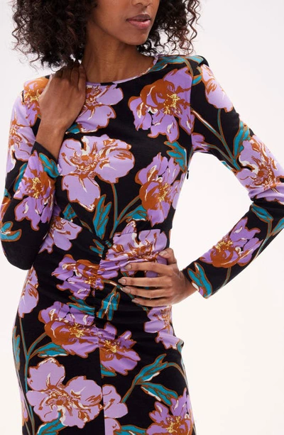 Shop Diane Von Furstenberg Madge Floral Padded Shoulder Long Sleeve Maxi Dress In Otl Floral Lg Pink