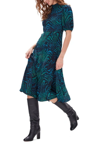 Shop Diane Von Furstenberg Nella Tiger Print Mock Neck Midi Dress In Moire Tiger