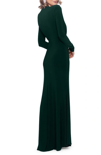 Betsy & Adam Ruffle Long Sleeve Sheath Gown In Forest
