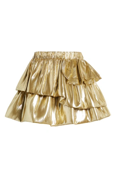 Shop Loveshackfancy Winnett Tiered Silk Blend Bubble Miniskirt In Glowing Gold