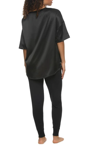 Shop Felina Elysees Satin & Jersey Pajamas In Black