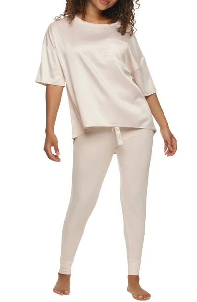 Felina Elysees Satin & Jersey Pajamas In Champagne