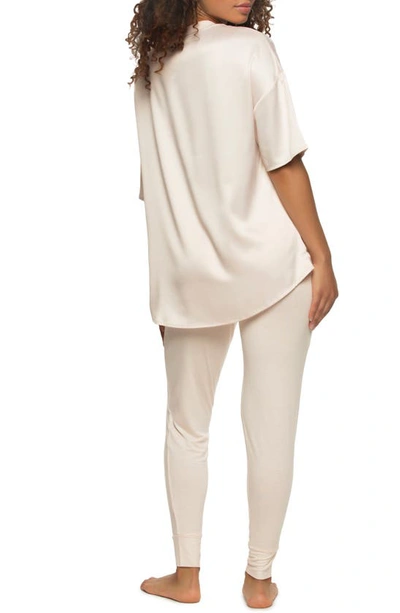 Felina Elysees Satin & Jersey Pajamas In Champagne