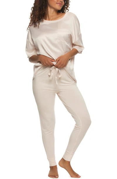 Felina Elysees Satin & Jersey Pajamas In Champagne