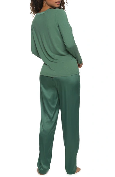 Felina Elysees Satin & Jersey Pajamas In Dark Forest