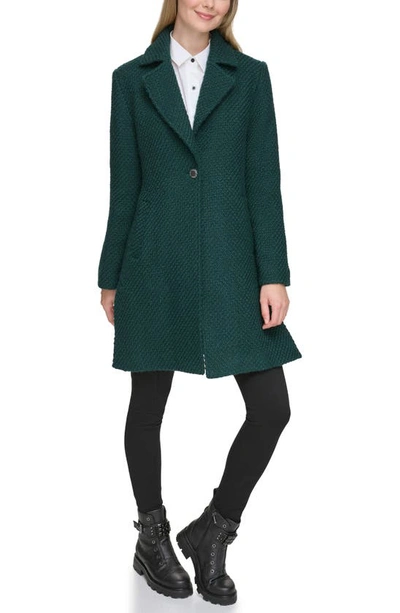 Shop Karl Lagerfeld One Button Wool Blend Bouclé Coat In Emerald