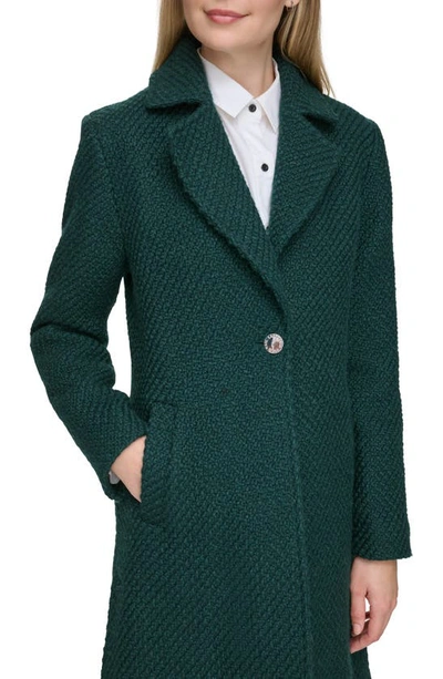 Shop Karl Lagerfeld One Button Wool Blend Bouclé Coat In Emerald