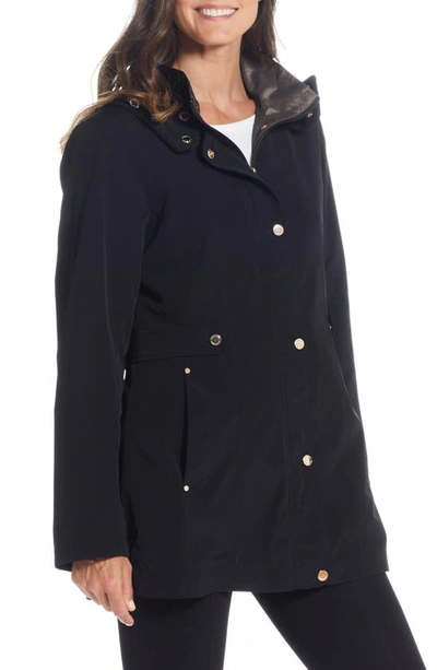 Gallery Water Resistant Zip Front Rain Jacket In Black