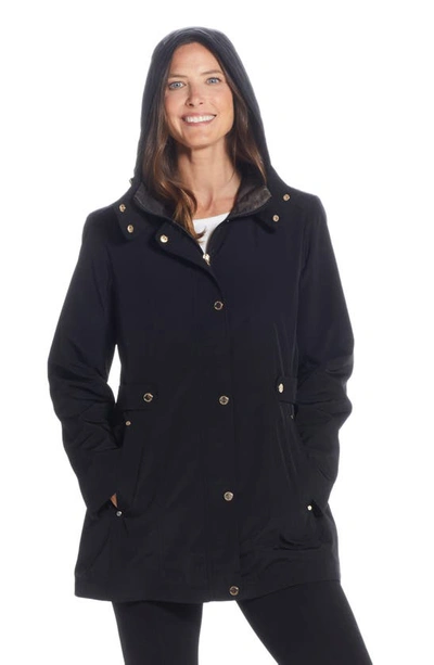 Gallery Water Resistant Zip Front Rain Jacket In Black